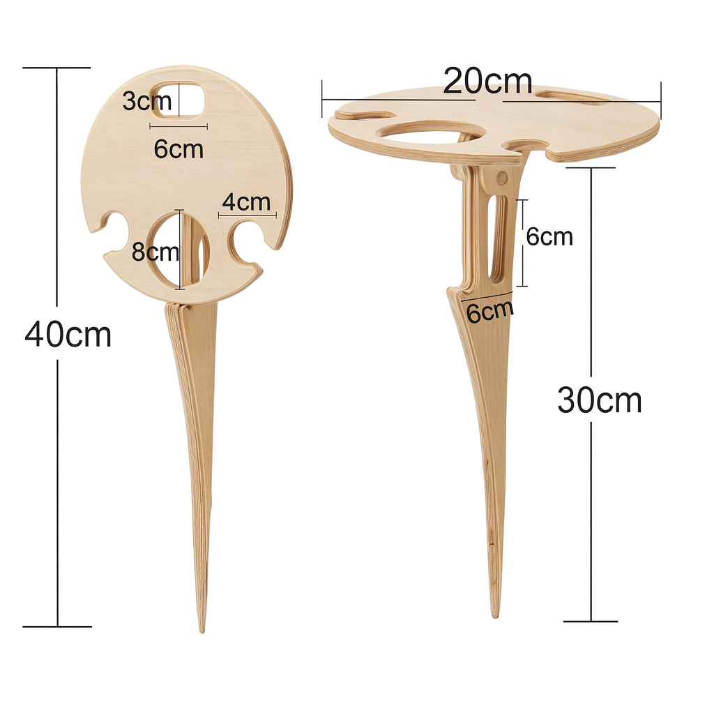 Soporte para vino de mesa de picnic con pincho para exterior y superficie para aperitivos