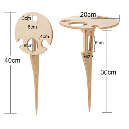 Soporte para vino de mesa de picnic con pincho para exterior y superficie para aperitivos