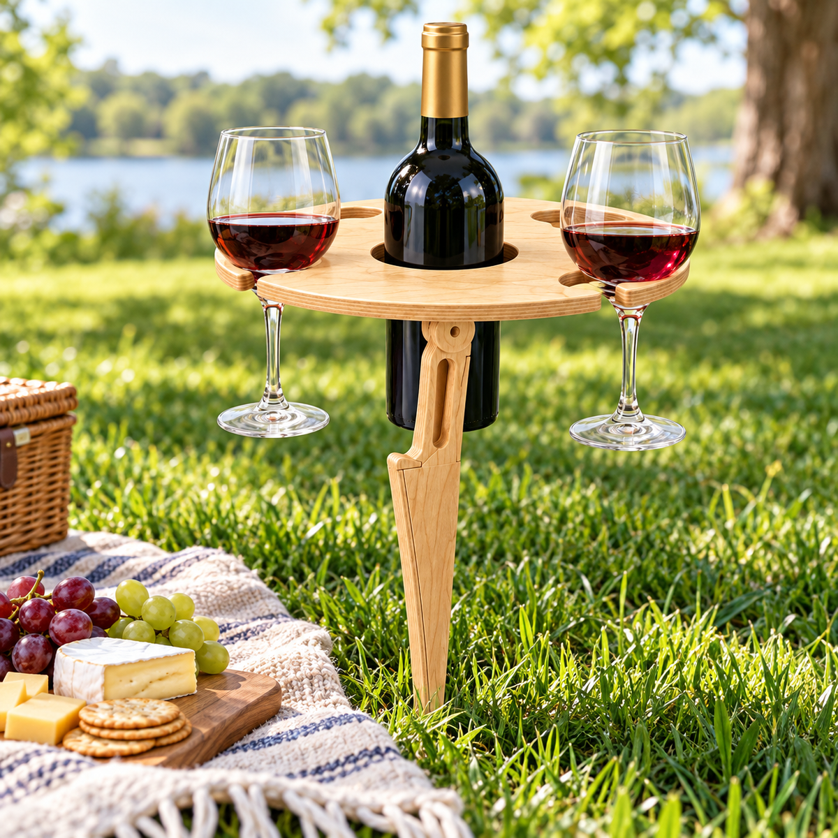 Picnic Wine Table Foldable Outdoor Portable Wooden Stand