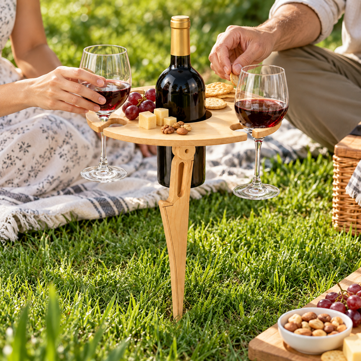 Picnic Wine Table Foldable Outdoor Portable Wooden Stand