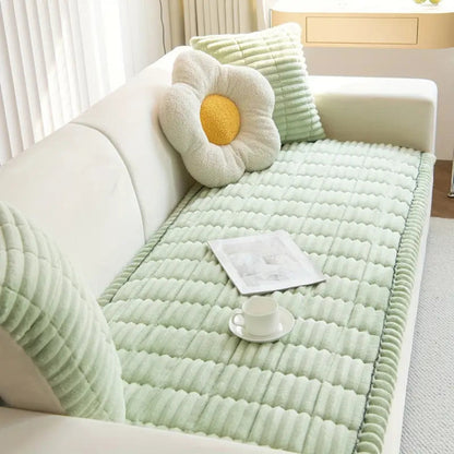Funda de sofá de felpa con bordes plisados para protección y comodidad