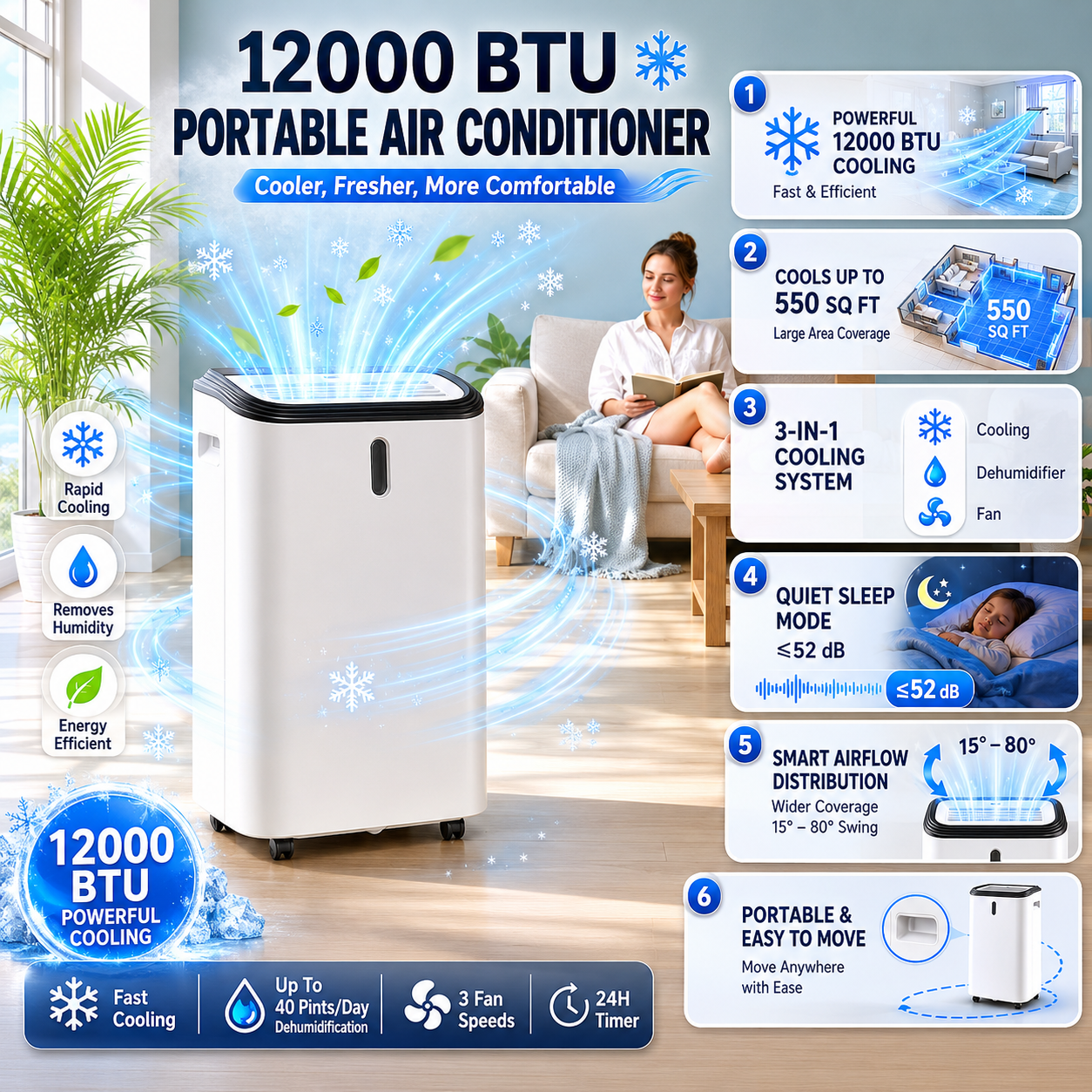 Condizionatore Portatile 12000 BTU Raffreddamento Deumidificatore