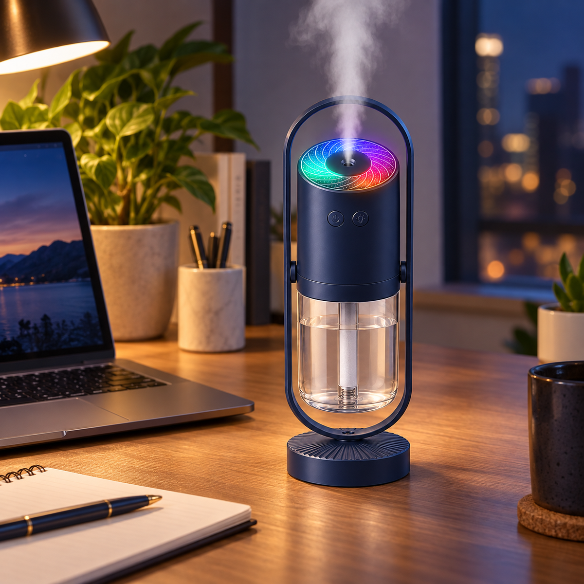 Bærbar luftfugter med mini-natlampe og LED-funktion