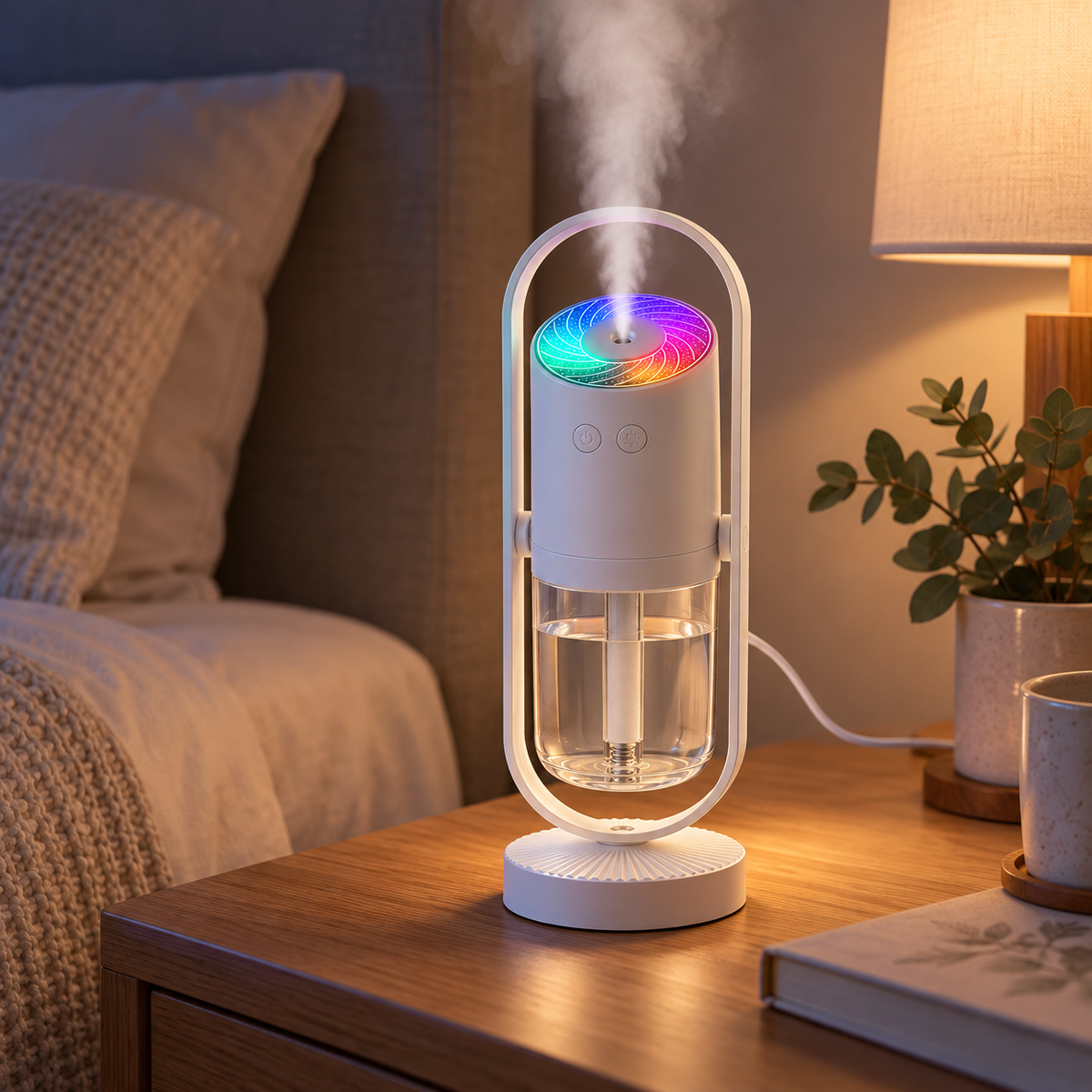 Bærbar luftfugter med mini-natlampe og LED-funktion