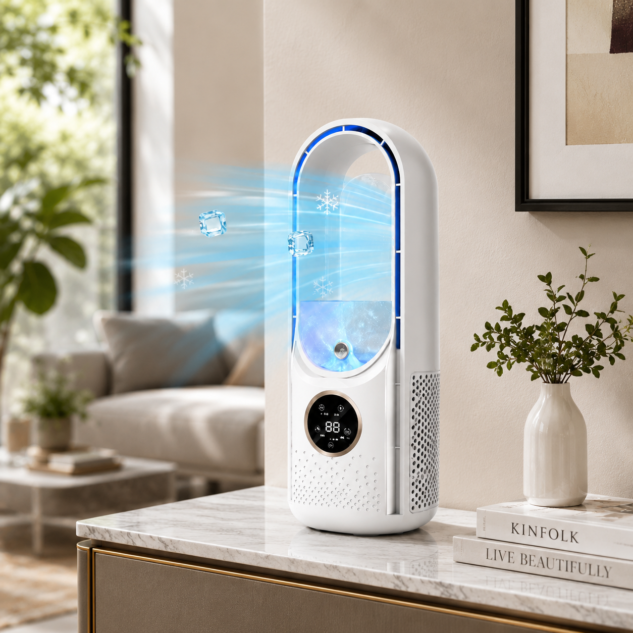 Bærbar luftkonditionering mini bladløs plastik køleventilator