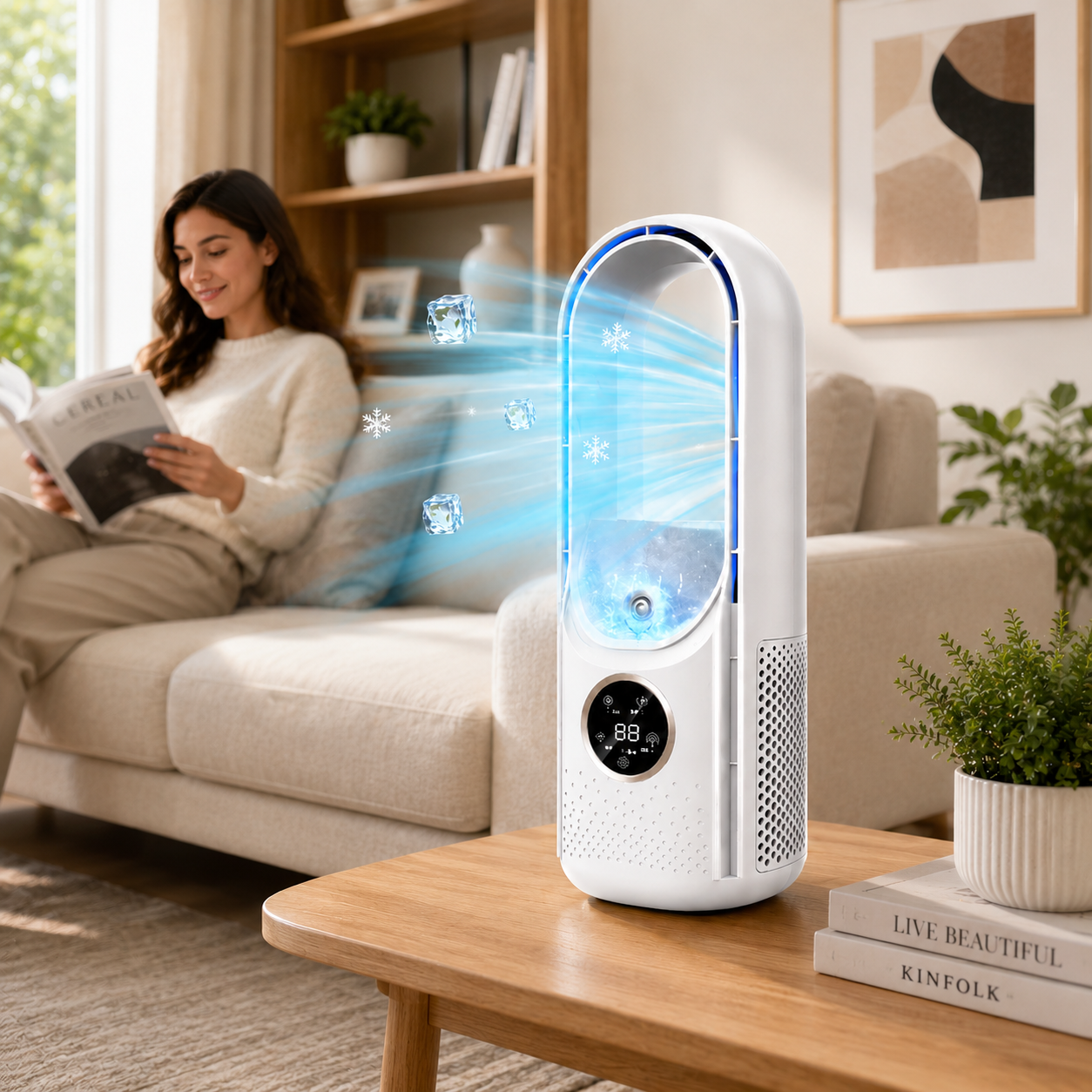 Bærbar luftkonditionering mini bladløs plastik køleventilator