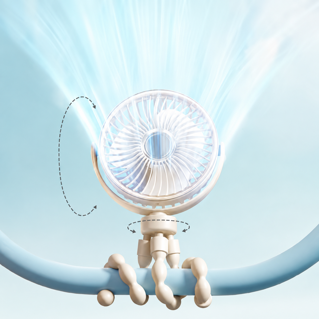 Ventilatore portatile a clip con batteria, regolabile e pieghevole