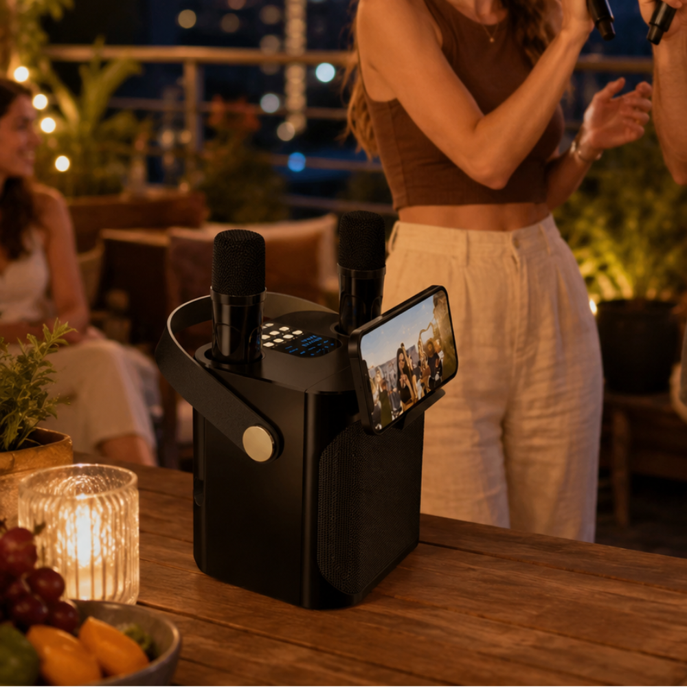 Portable Karaoke Speaker Wireless Microphones LED Display