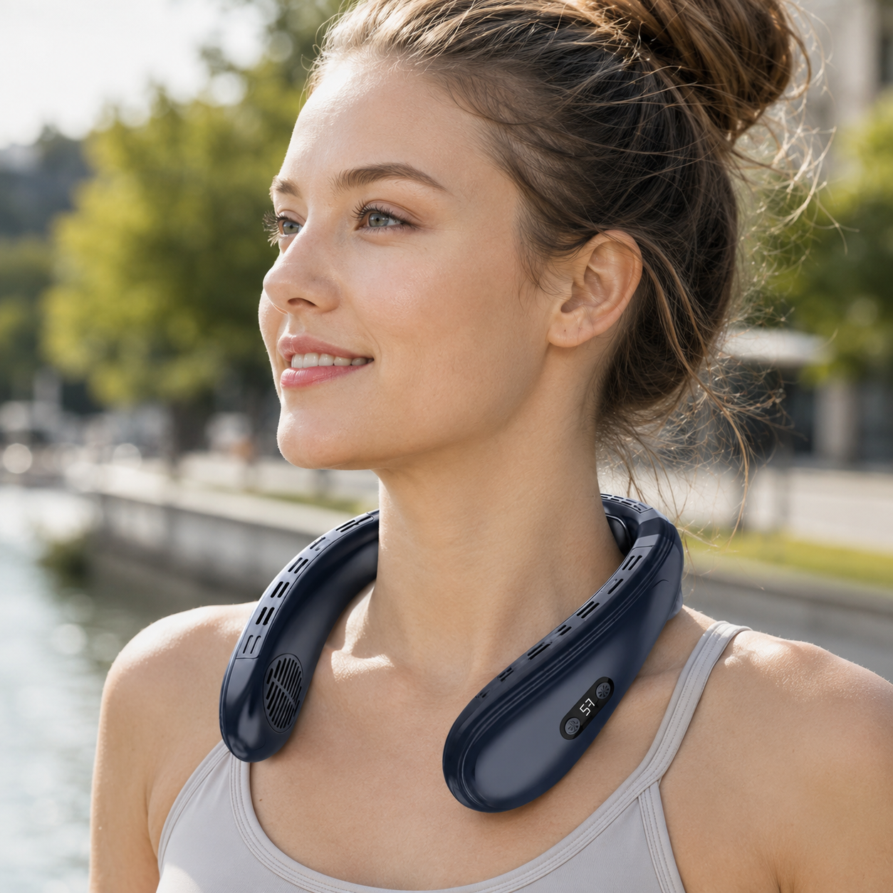Ventilador de cuello portátil recargable con clip y ajuste regulable
