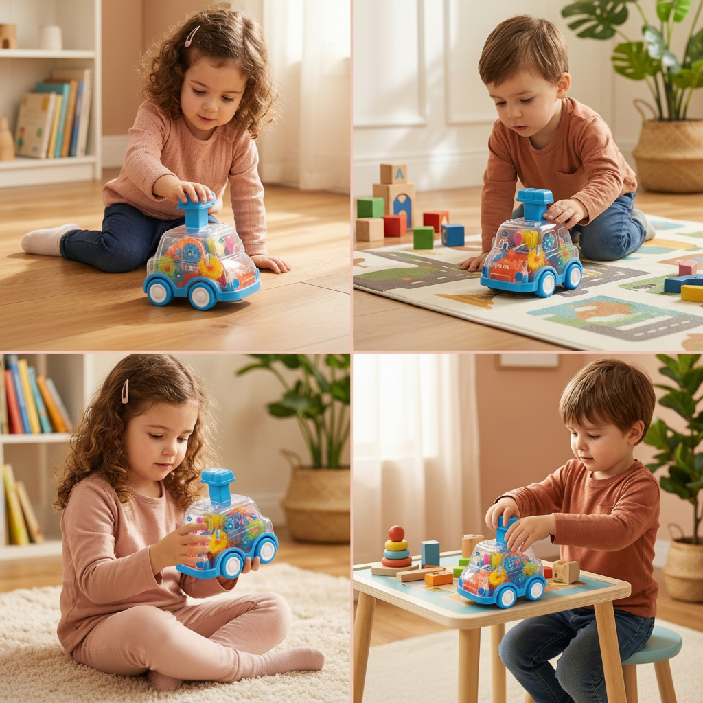 צעצוע מכוניות עם מנגנון גלגלים צבעוני לחינוך ולפיתוח מוטורי
