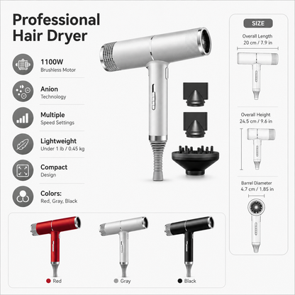 Professional Hair Dryer Lightweight High Speed Compact Design