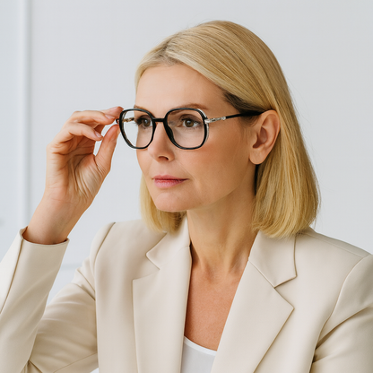 Lesebrille mit Gleitsicht, Blaulichtfilter und leichtem Gestell