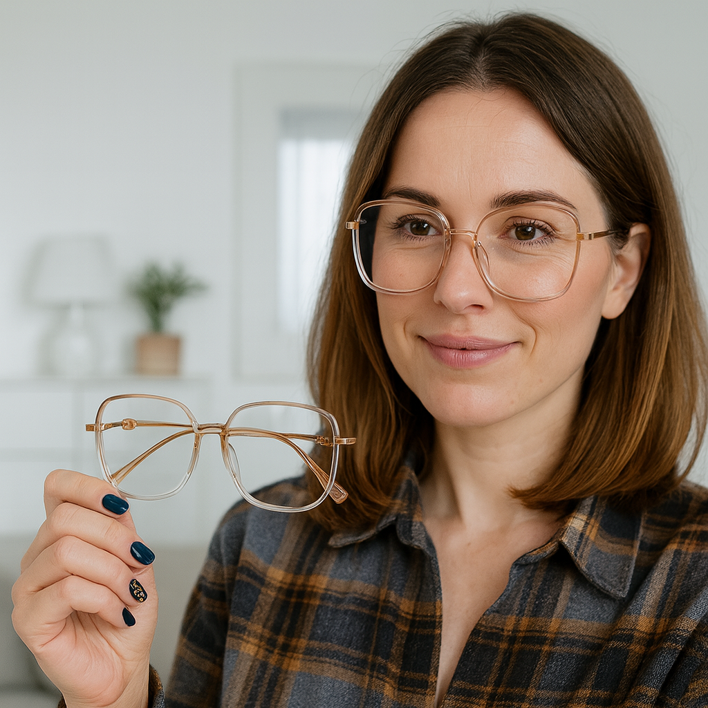 Lesebrille mit Gleitsicht, Blaulichtfilter und leichtem Gestell