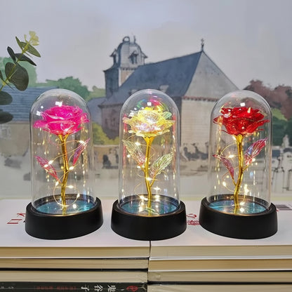 Table Lamp LED Rose Glass Dome Romantic Decorative Light