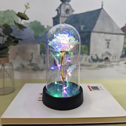 Table Lamp LED Rose Glass Dome Romantic Decorative Light