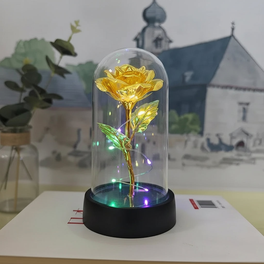 Table Lamp LED Rose Glass Dome Romantic Decorative Light