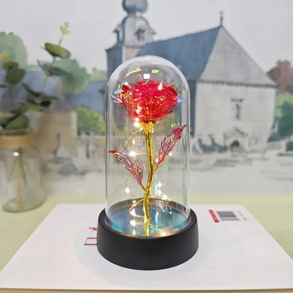 Table Lamp LED Rose Glass Dome Romantic Decorative Light