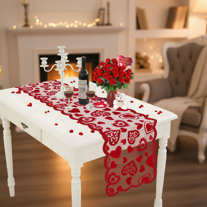 Traversă de masă dantelată Inimă Roșie Ziua Îndrăgostiților Decor romantic pentru masă