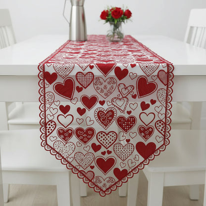 Traversă de masă dantelată Inimă Roșie Ziua Îndrăgostiților Decor romantic pentru masă