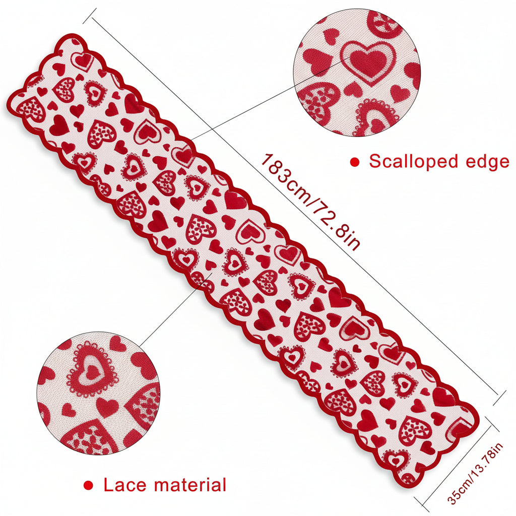 Traversă de masă dantelată Inimă Roșie Ziua Îndrăgostiților Decor romantic pentru masă