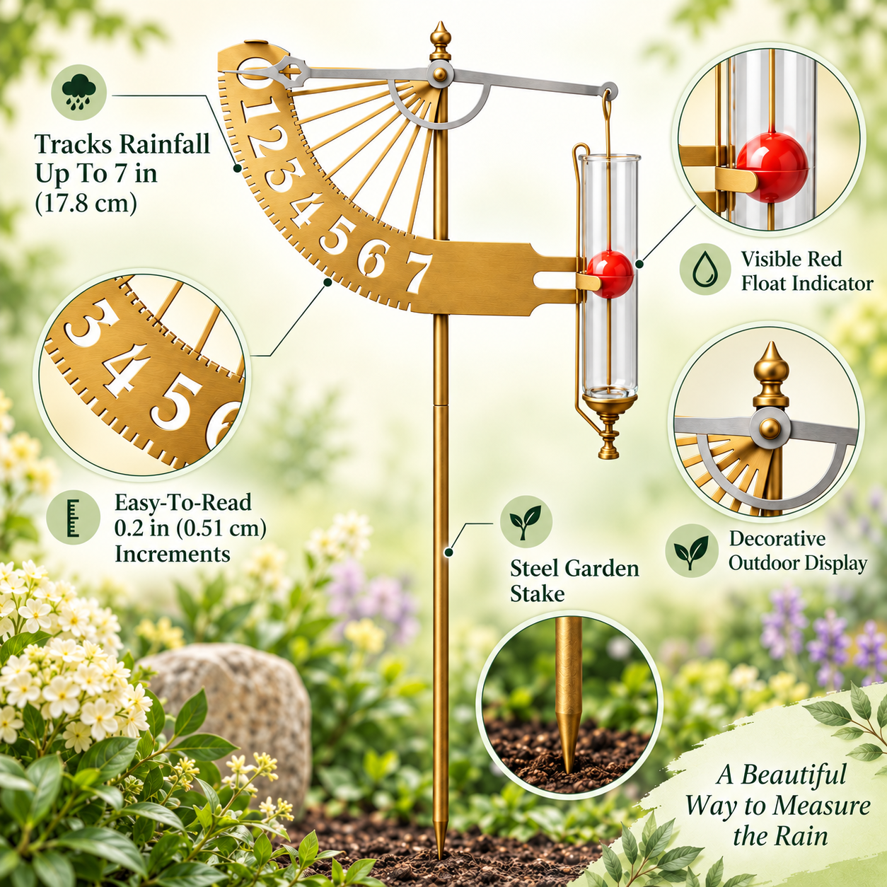 Rain Gauge Outdoor Decorative Stake Garden Display
