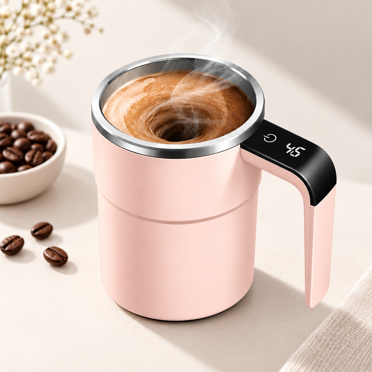 Genopladeligt kaffekrus, bærbart, selvomrørende, til rejser