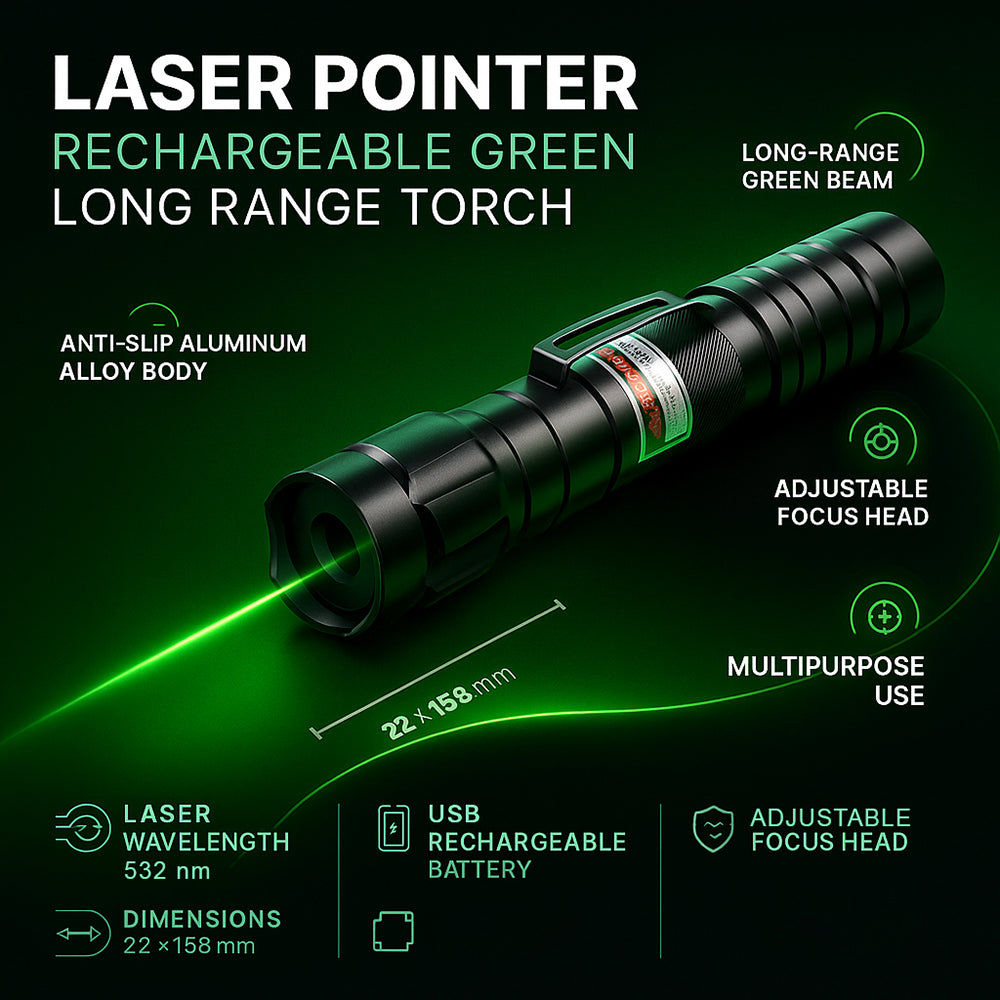 Rechargeable Green Laser Pointer Long Range Precision Tool 2