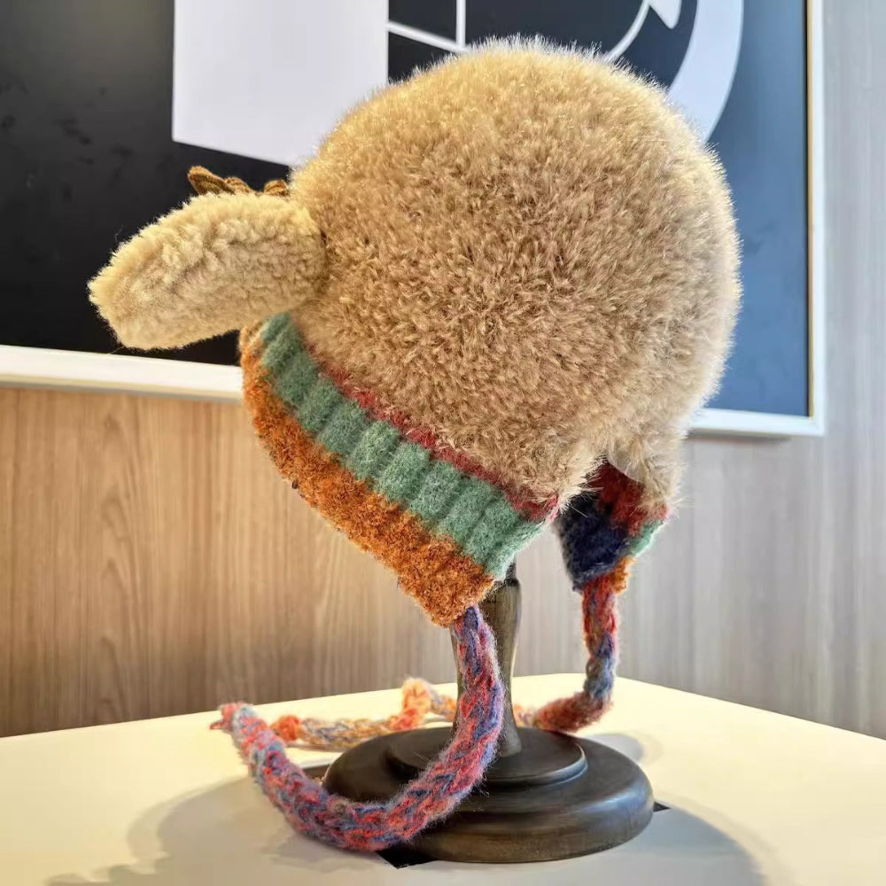 Reindeer Knit Beanie Hat for Kids and Adults Warm Winter Accessory 1