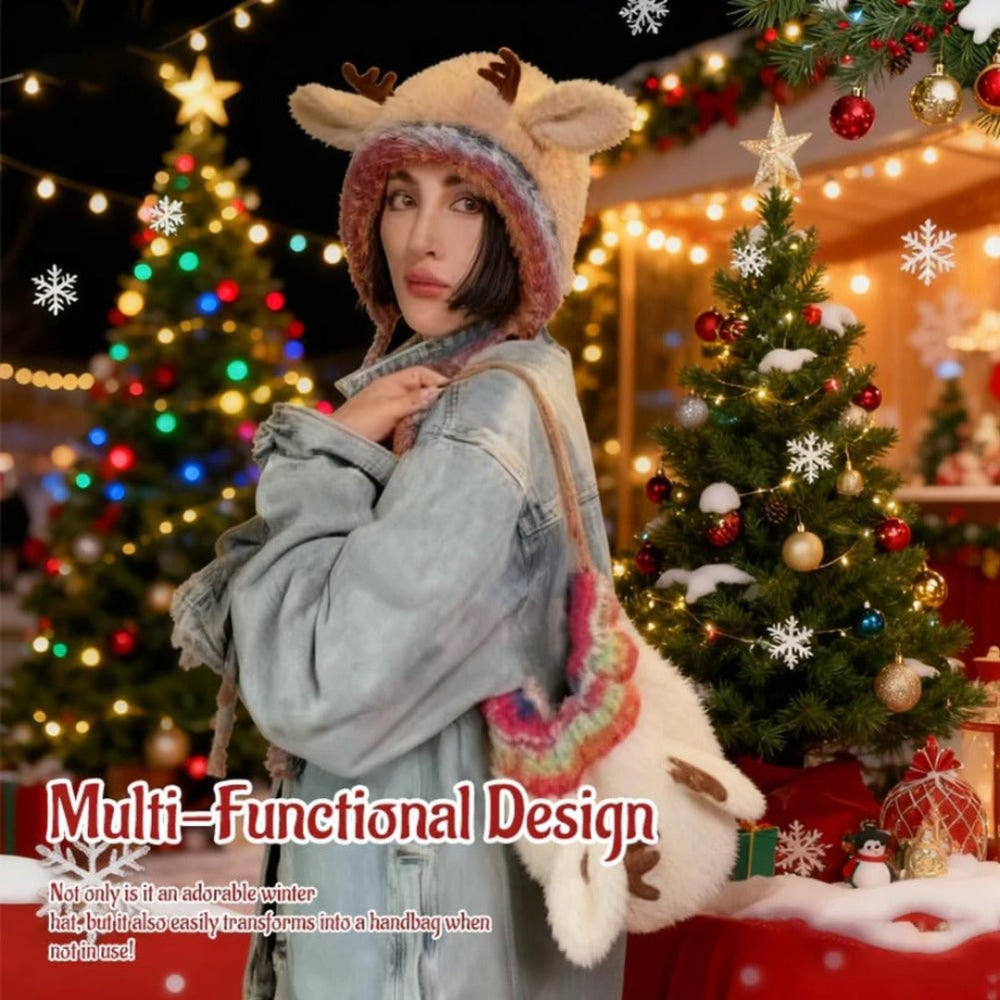 Reindeer Knit Beanie Hat for Kids and Adults Warm Winter Accessory 4