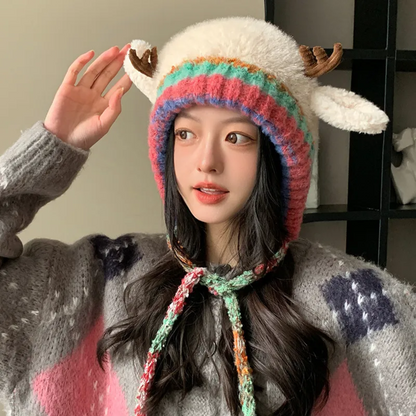 Reindeer Knit Beanie Hat for Kids and Adults Warm Winter Accessory 6