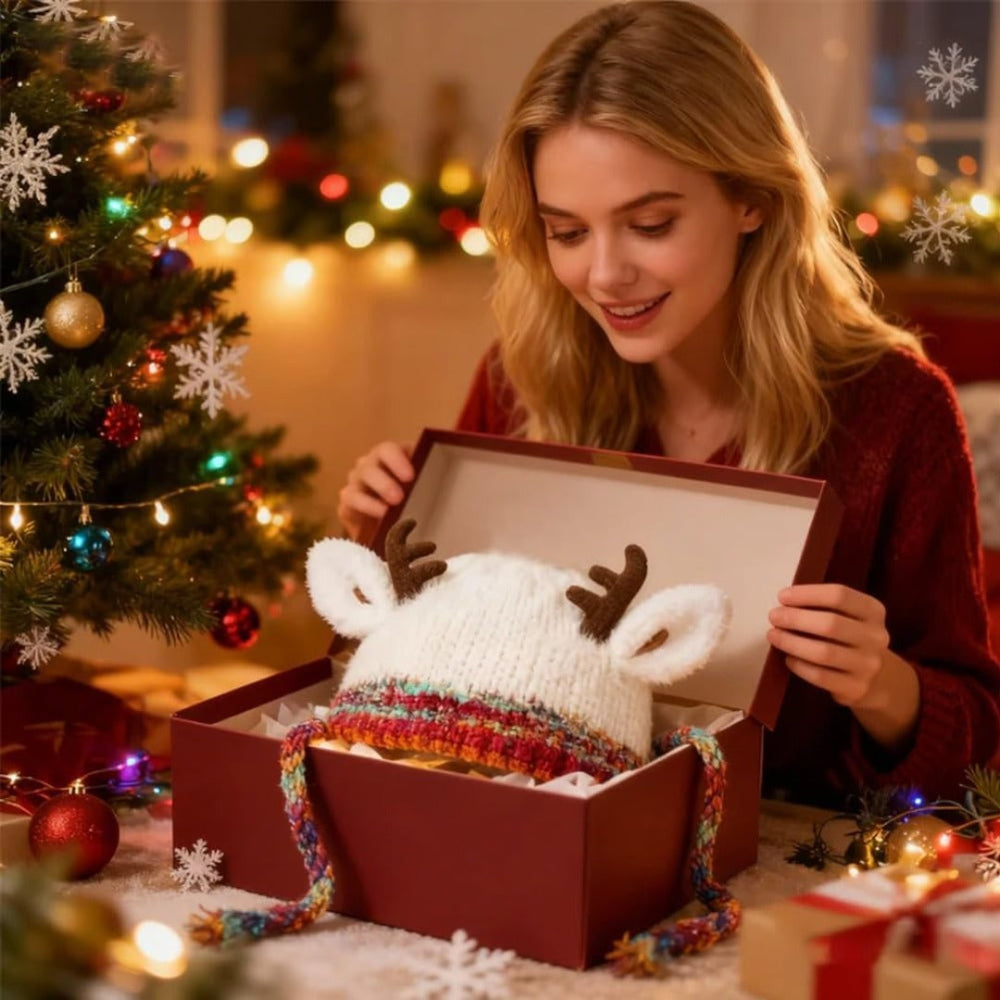 Reindeer Knit Beanie Hat for Kids and Adults Warm Winter Accessory 7