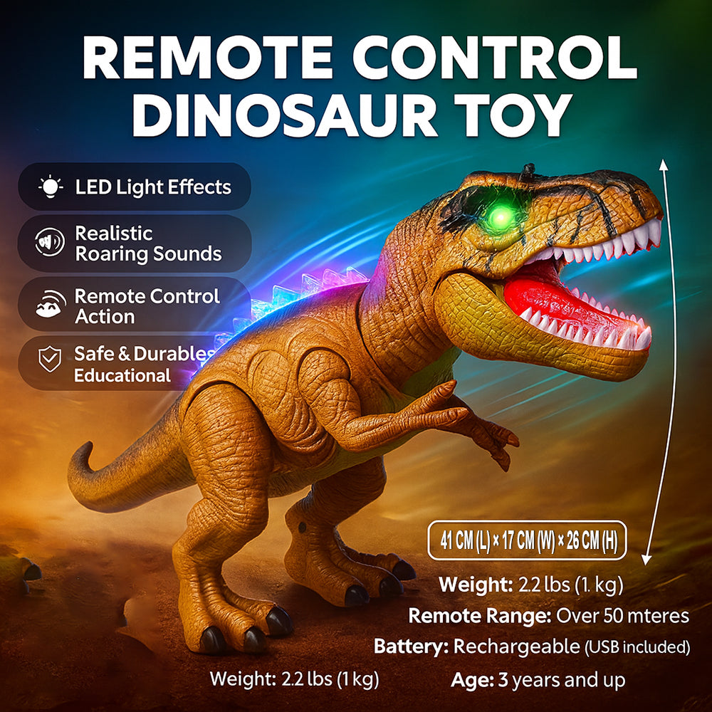 Remote Control Dinosaur Toy Walking Roaring Lights Interactive 2