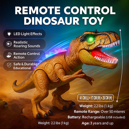 Remote Control Dinosaur Toy Walking Roaring Lights Interactive 2