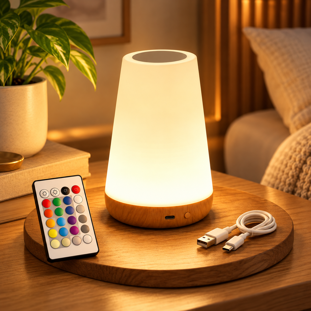 RGB LED-bordlampe, genopladelig, trådløs touchbetjening