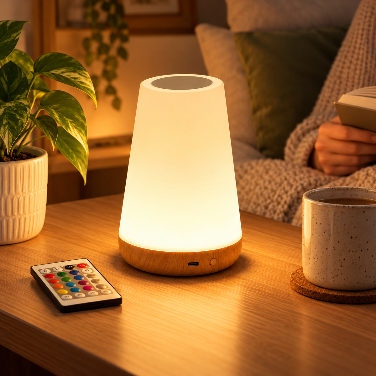 RGB LED-bordlampe, genopladelig, trådløs touchbetjening