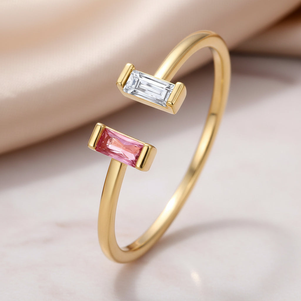 Anillo Ajustable de Piedra de Nacimiento en Oro con Circonita Cúbica Regalo para el Día de la Madre