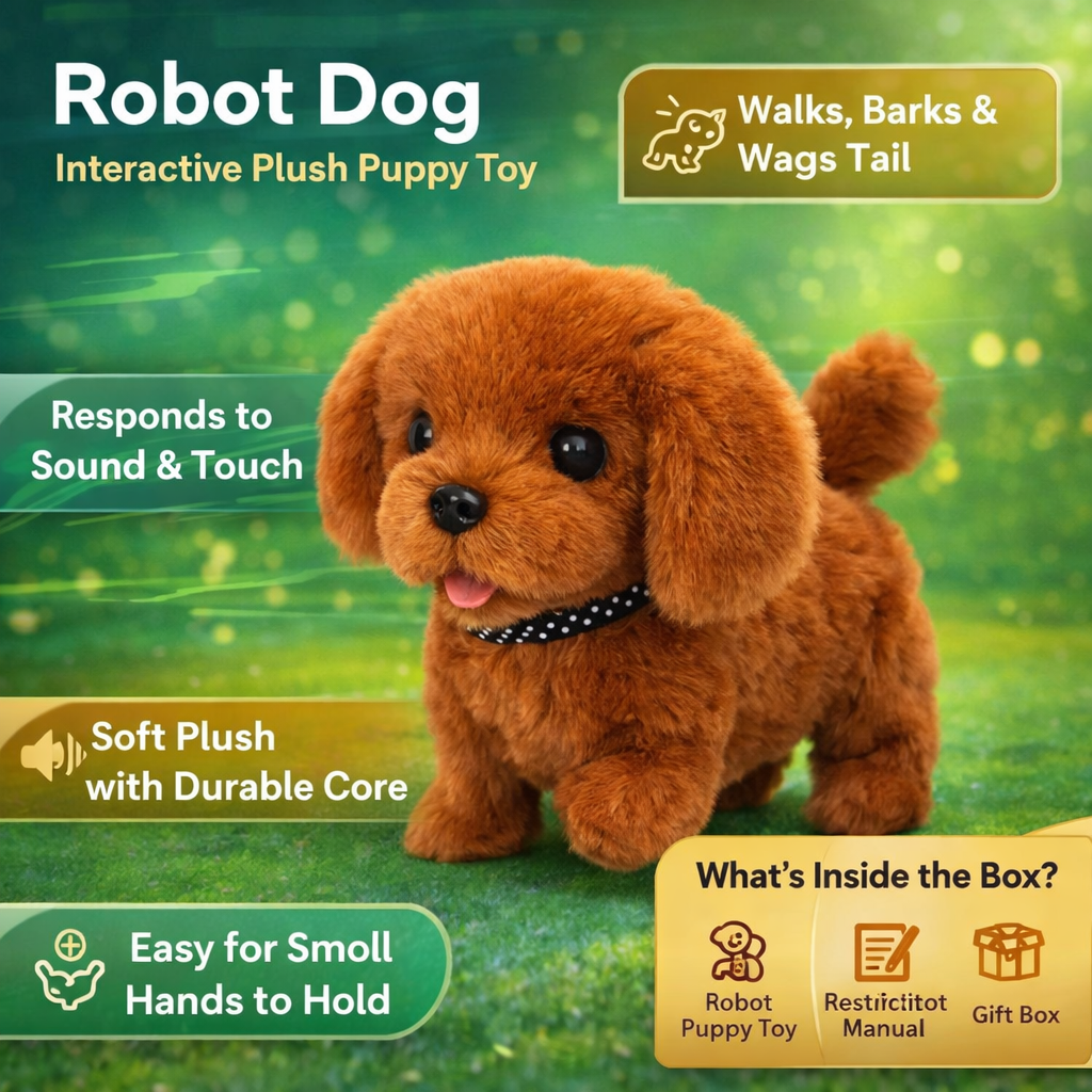 Giocattolo di Peluche Interattivo Cane Robot Cucciolo Che Cammina, Abbaia e Scodinzola