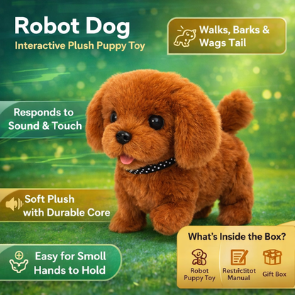 Giocattolo di Peluche Interattivo Cane Robot Cucciolo Che Cammina, Abbaia e Scodinzola