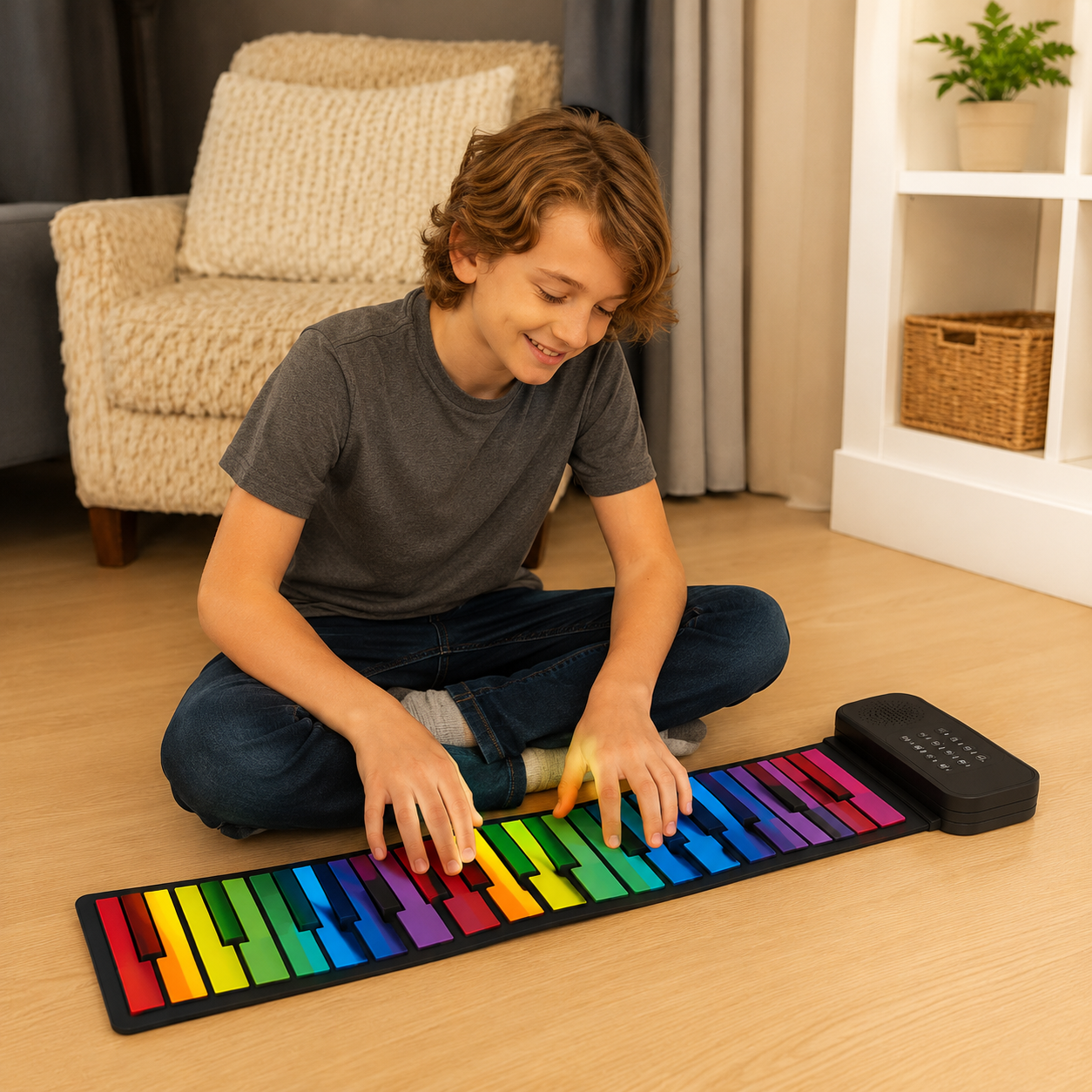 Sammenrulleligt piano med fleksibelt design og integreret højttaler, der er nemt at tage med