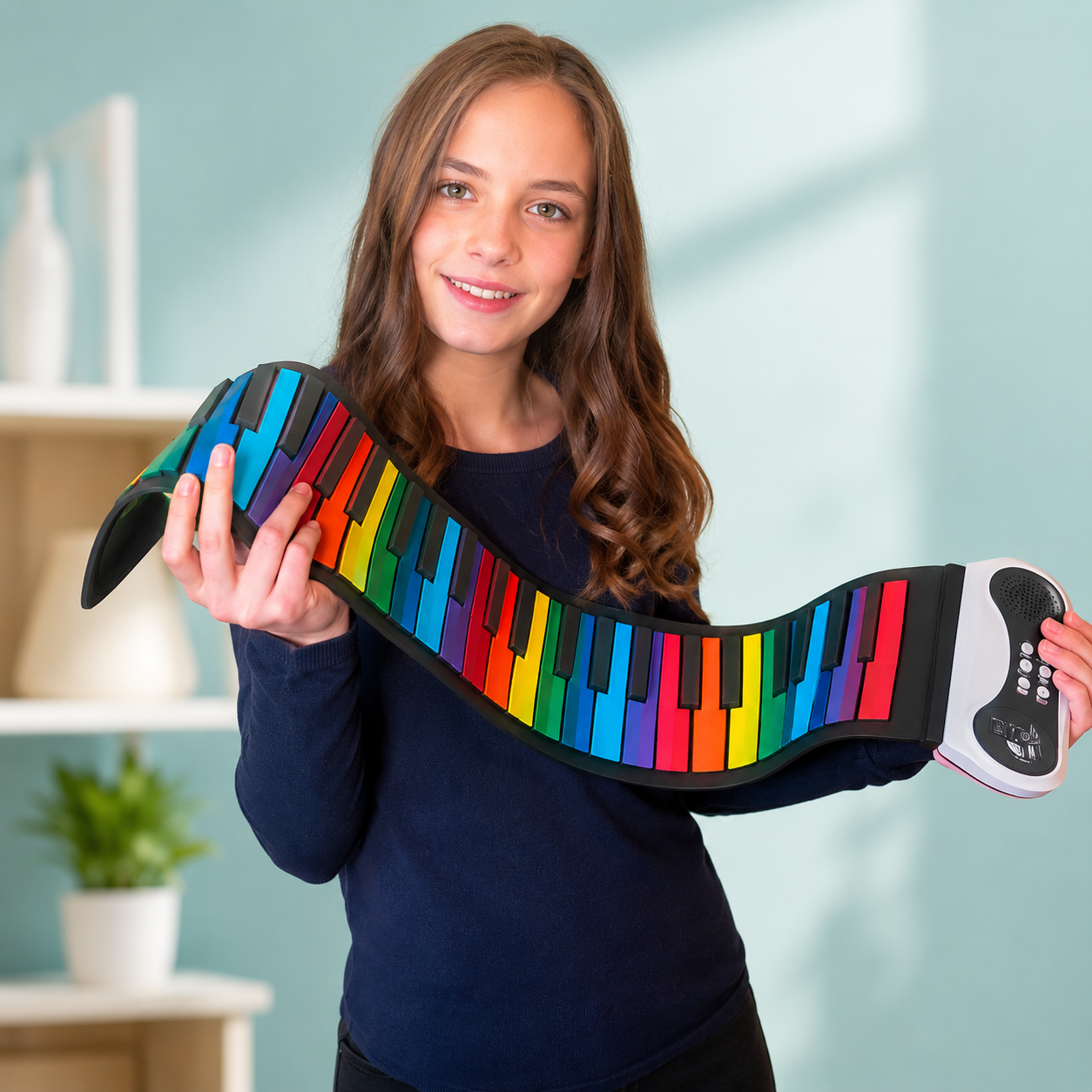 Sammenrulleligt piano med fleksibelt design og integreret højttaler, der er nemt at tage med