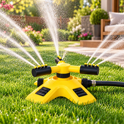 Roterende sprinkler til automatisk og jævn vanding af haven og gården