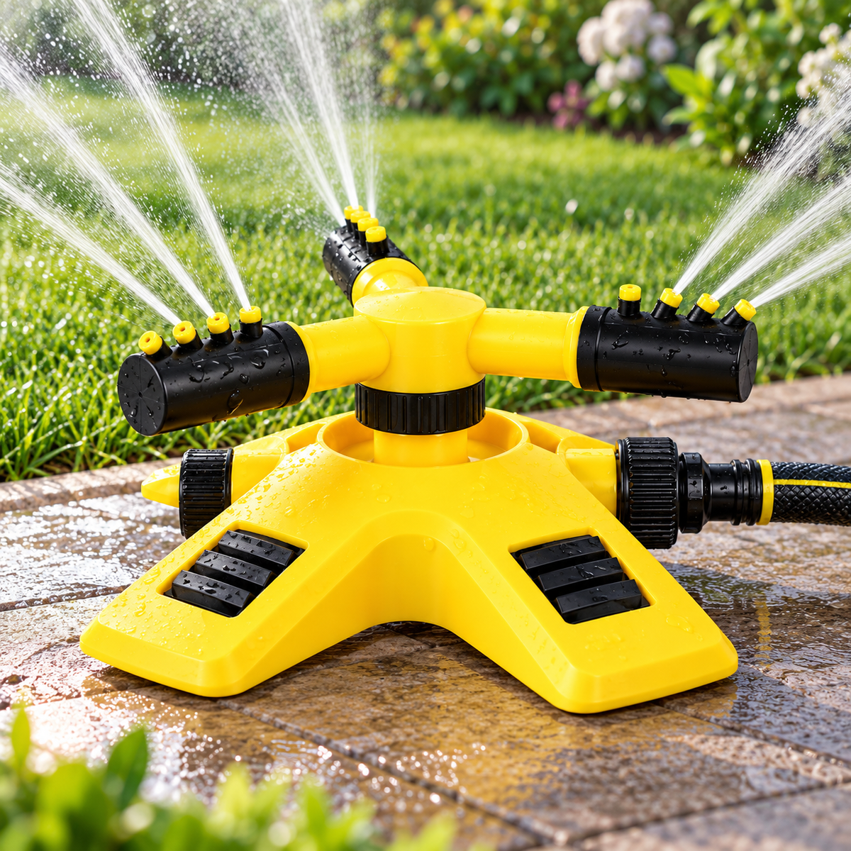 Roterende sprinkler til automatisk og jævn vanding af haven og gården