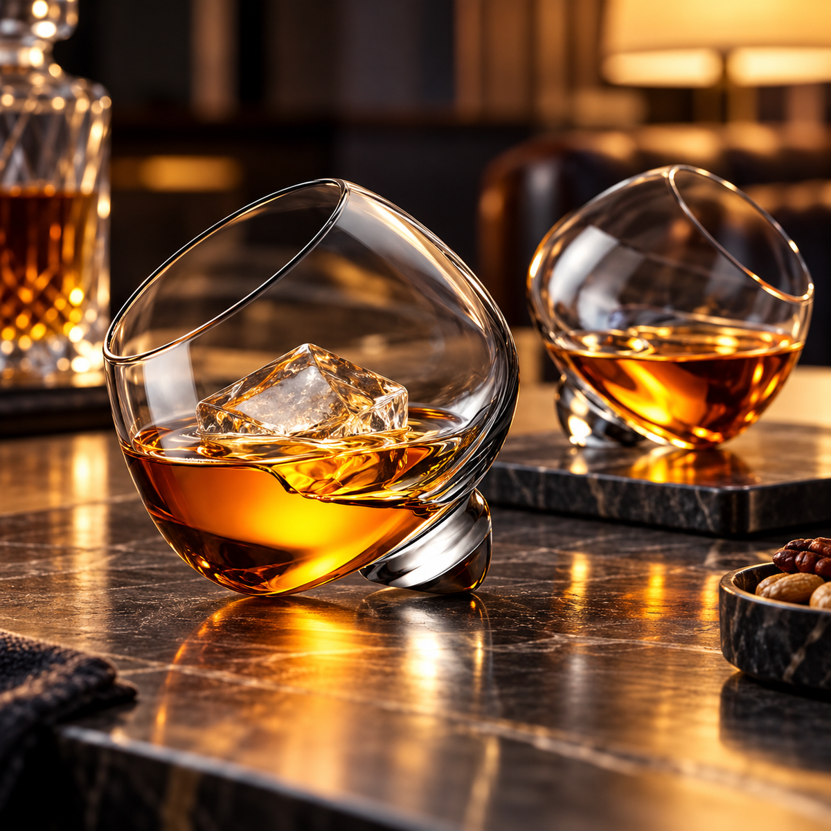 Vaso para whisky giratorio, ergonómico, no tóxico y de diseño único
