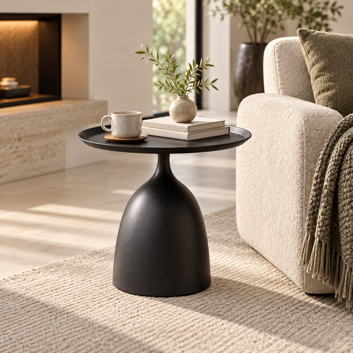 Runder moderner Beistelltisch aus Metall mit Sockel und minimalistischem Design