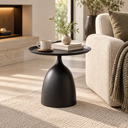 Runder moderner Beistelltisch aus Metall mit Sockel und minimalistischem Design