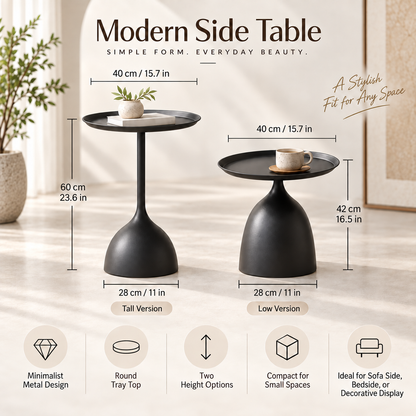 Runder moderner Beistelltisch aus Metall mit Sockel und minimalistischem Design