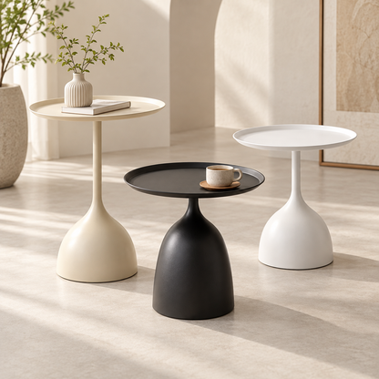 Runder moderner Beistelltisch aus Metall mit Sockel und minimalistischem Design