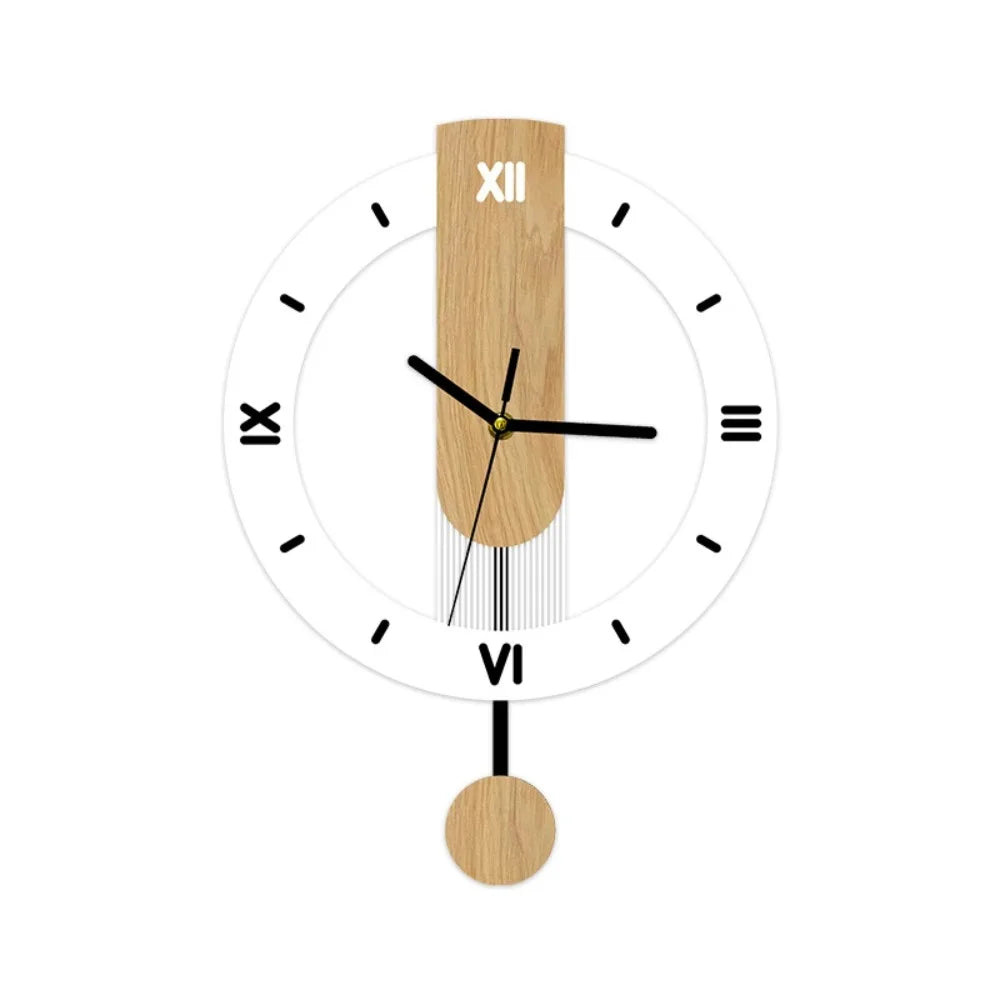 Ceas de perete minimalist cu pendul | Design modern din acril și lemn