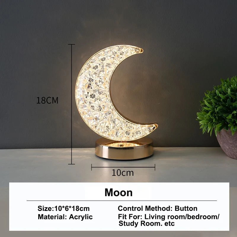 Stellora | Candeeiro Noturno LED 3D de Cristal | Candeeiro Recarregável com Toque e Regulador de Intensidade