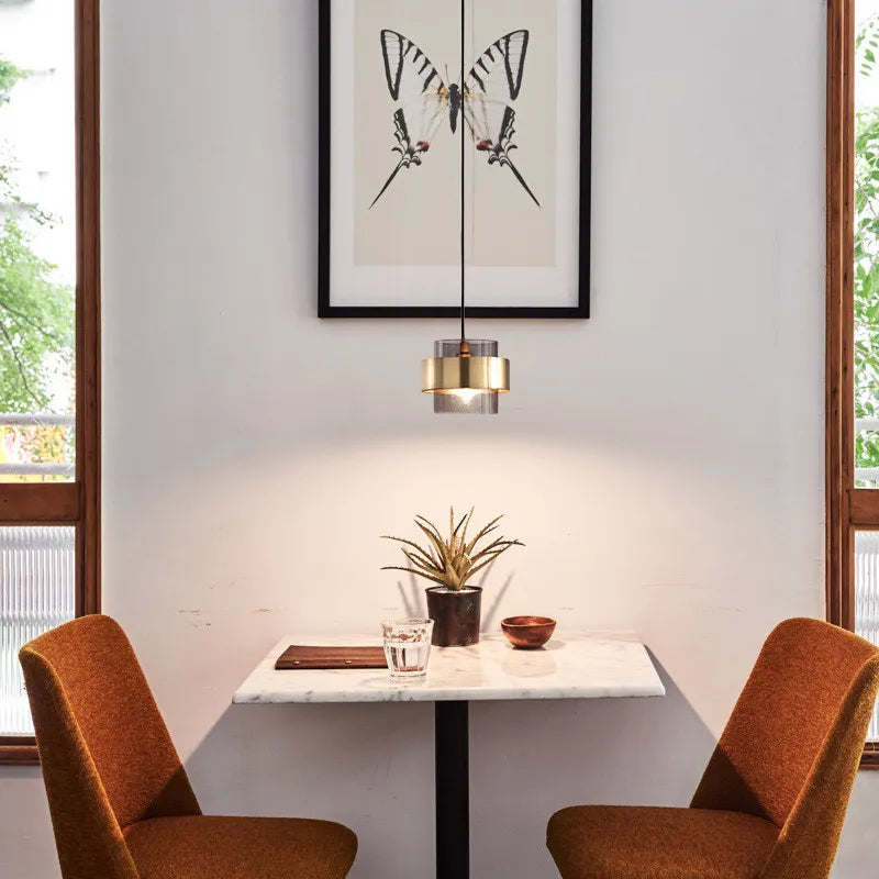 Nordische Glas-Pendelleuchte | Modernes Messing-Zylinderd Design